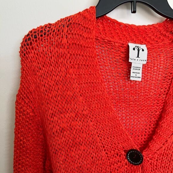 Rain + Rose Women's Cardigan Orange Button Up Loose Knit Sweater size S - Picture 2 of 6